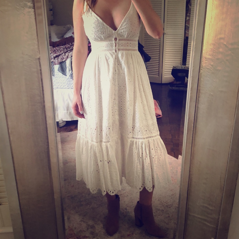 White eyelit midi dress